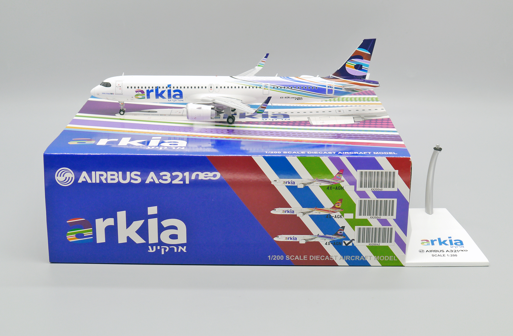 Modèle Réduit Avion Airbus A321neo Arkia Israeli Airlines - Échelle 1:400, Métal, Prêt à Exposer, Immatriculation 4X-AGH