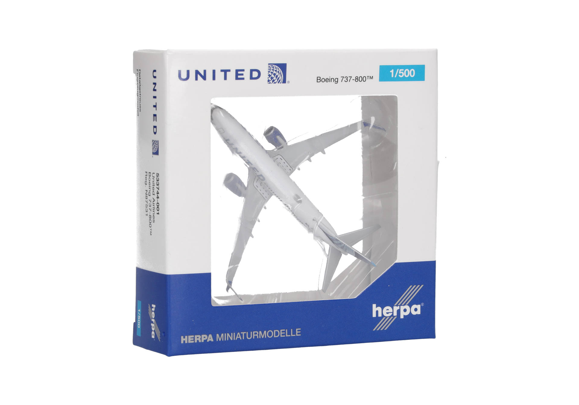 thumbnail image 2 of Herpa 1:500 United Airlines Boeing 737 MAX 9 Diecast Model – N37522, 536691 2 of 2